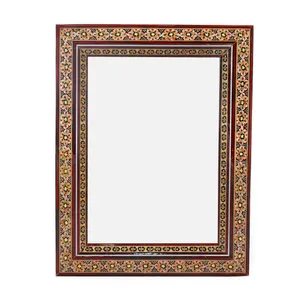 قاب عکس خاتم کاری چوبی صنایع دستی فاخر مدل سنتی طرح تک گل کد 23p18in1813