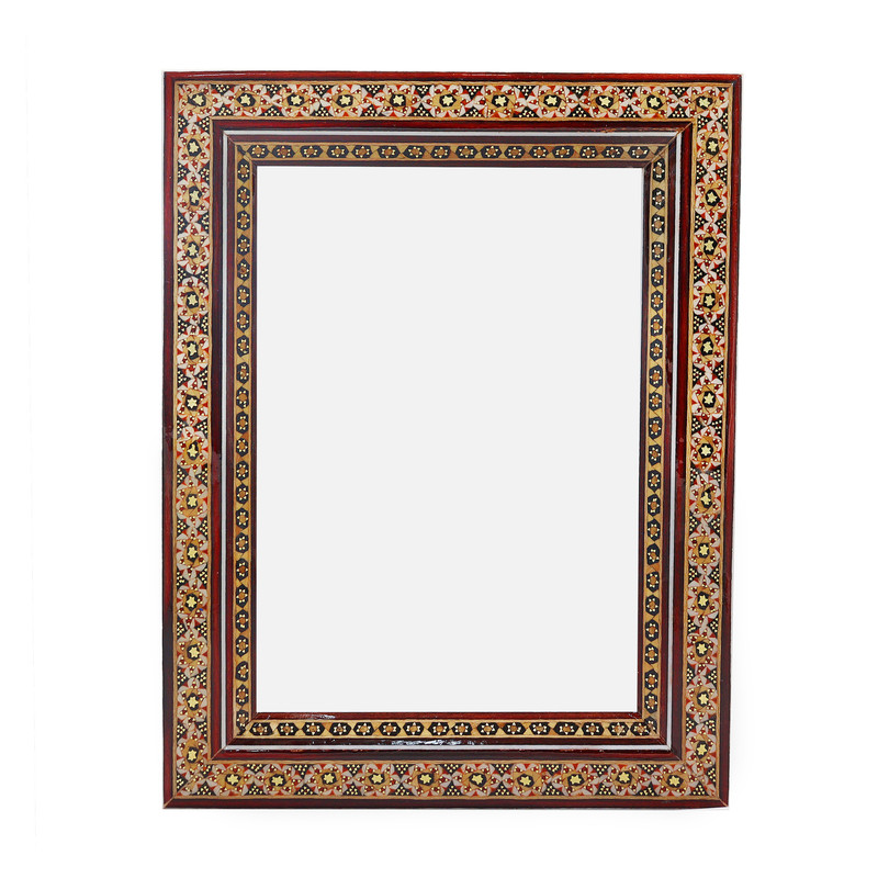 قاب عکس خاتم کاری چوبی صنایع دستی فاخر مدل سنتی طرح تک گل کد 23p18in1813