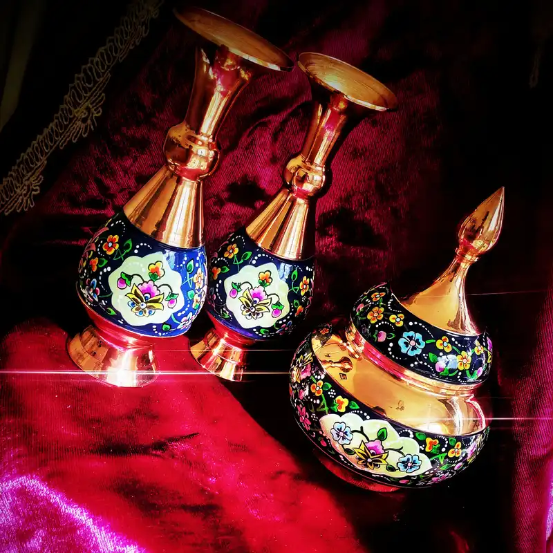 ست 3 تکه گلدان و شکلات خوری مسی مدل پرداز کد TRG16