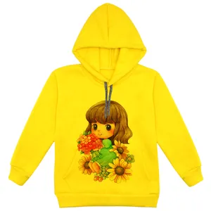 هودی دخترانه مدل دختر و گل F131 رنگ زرد