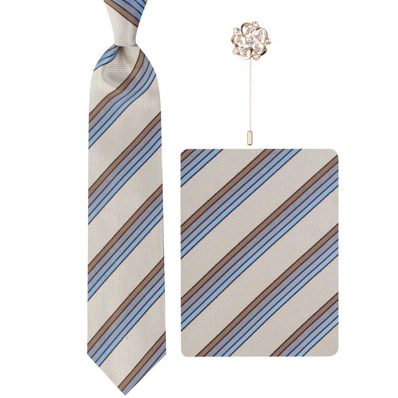 ست کراوات و دستمال جیب و گل کت مردانه مدل GF-ST1049RE-BR 