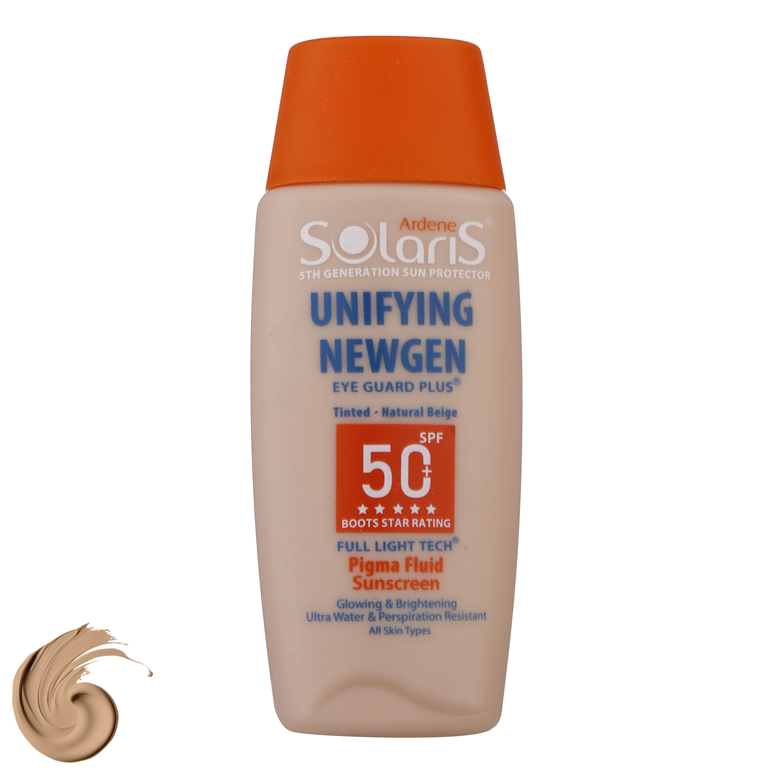 فلوئید ضد آفتاب رنگی آردن سولاریس +SPF50 مدل Unifying Newgen محافظ UVB، ضد پیری، مرطوب‌کننده، مناسب انواع پوست حجم 75 میلی‌لیتر