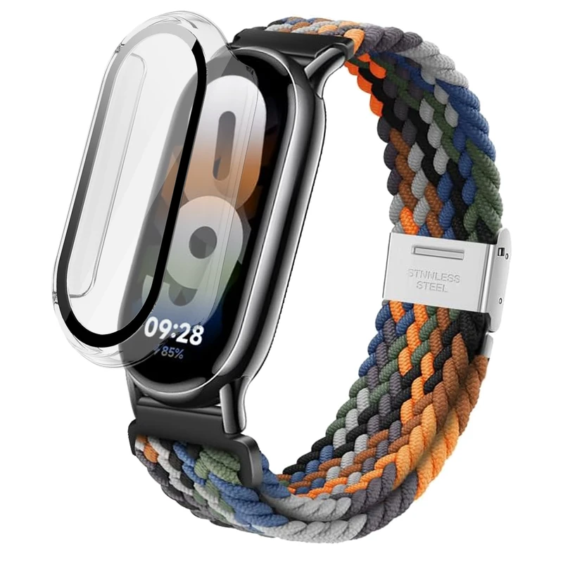 بند اسپریگ مدل BraidedSGK-CLGuard مناسب برای ساعت هوشمند شیائومی Mi band 8 به همراه کاور