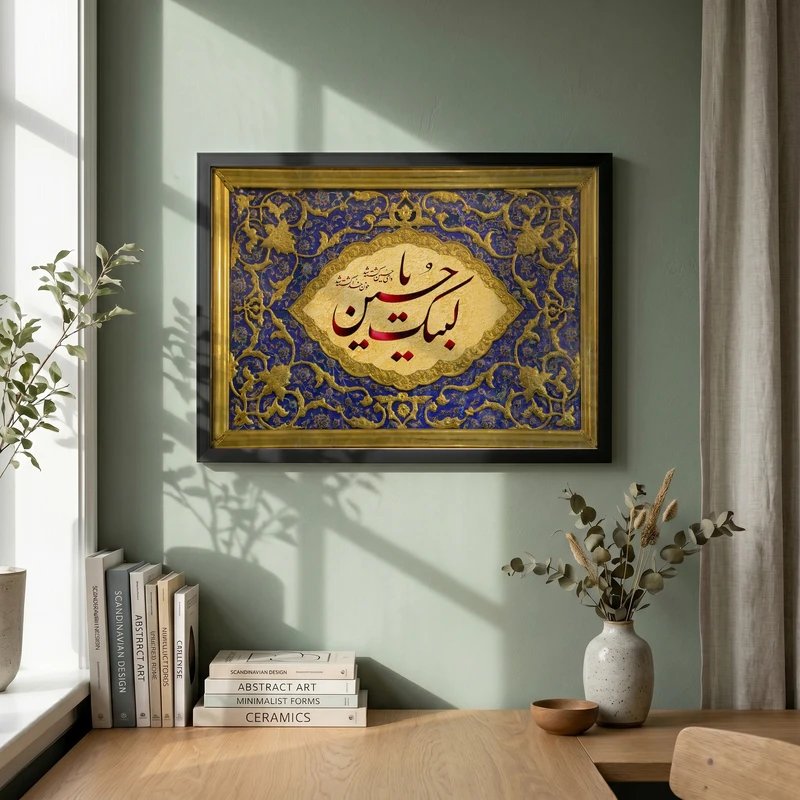 تابلو طرح لبیک یا حسین مدل G14709 فریم مشکی