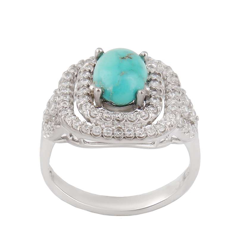 انگشتر نقره زنانه بازرگانی میلادی مدل فیروزه طبیعی نیشابور روکش رادیوم کد AWR_1633