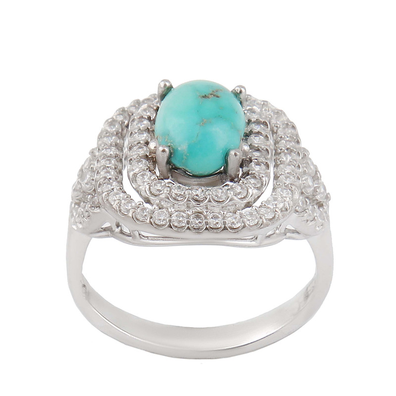 انگشتر نقره زنانه بازرگانی میلادی مدل فیروزه طبیعی نیشابور روکش رادیوم کد AWR_1633