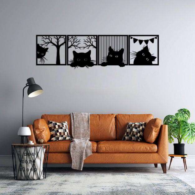 دیوارکوب ماهوت طرح پنل گربه مجموعه 4 عددی دیوارکوب ماهوت طرح پنل گربه مجموعه 4 عددی