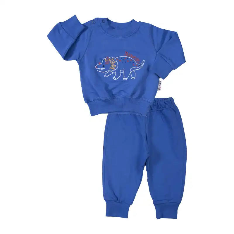 ست سویشرت و شلوار نوزادی آدمک مدل دایناسور کد 117361 رنگ آبی کاربنی