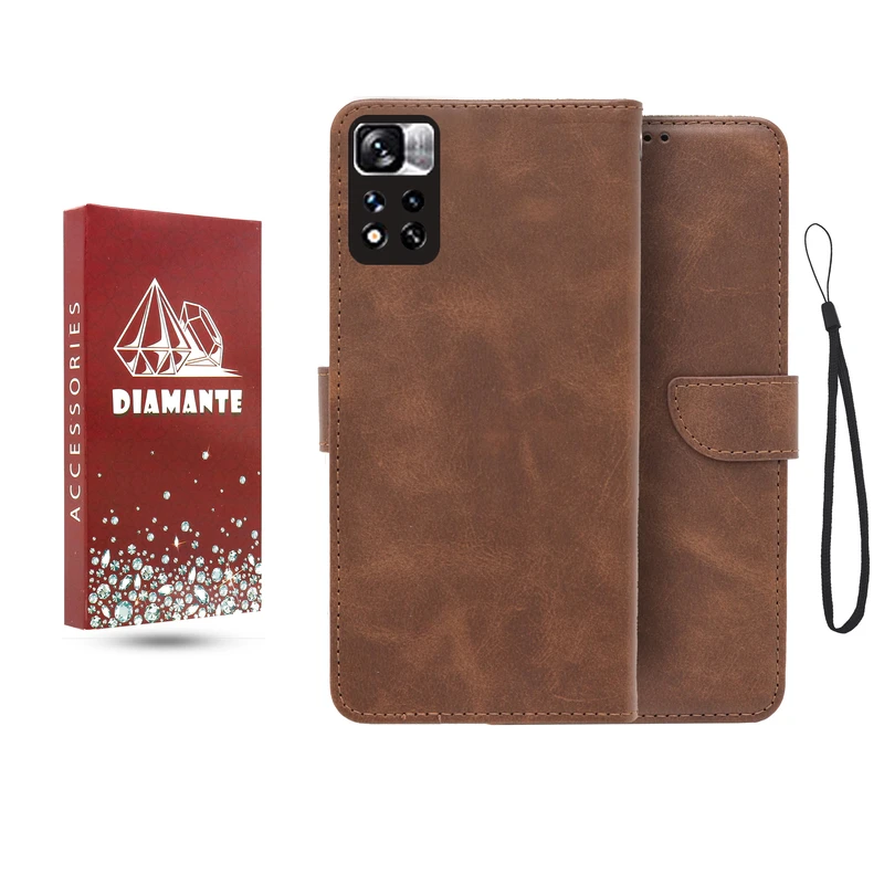 کیف کلاسوری دیامانته مدل جاکارتی بنددار مناسب برای گوشی موبایل شیائومی Redmi Note 11 4G به همراه بند آویز