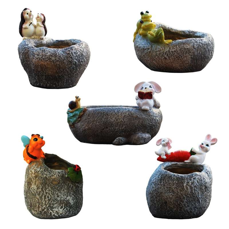 گلدان دکوگل طرح سنگی حیوانات مدل DG032-36 مجموعه 5 عددی گلدان دکوگل طرح سنگی حیوانات مدل DG032-36 مجموعه 5 عددی