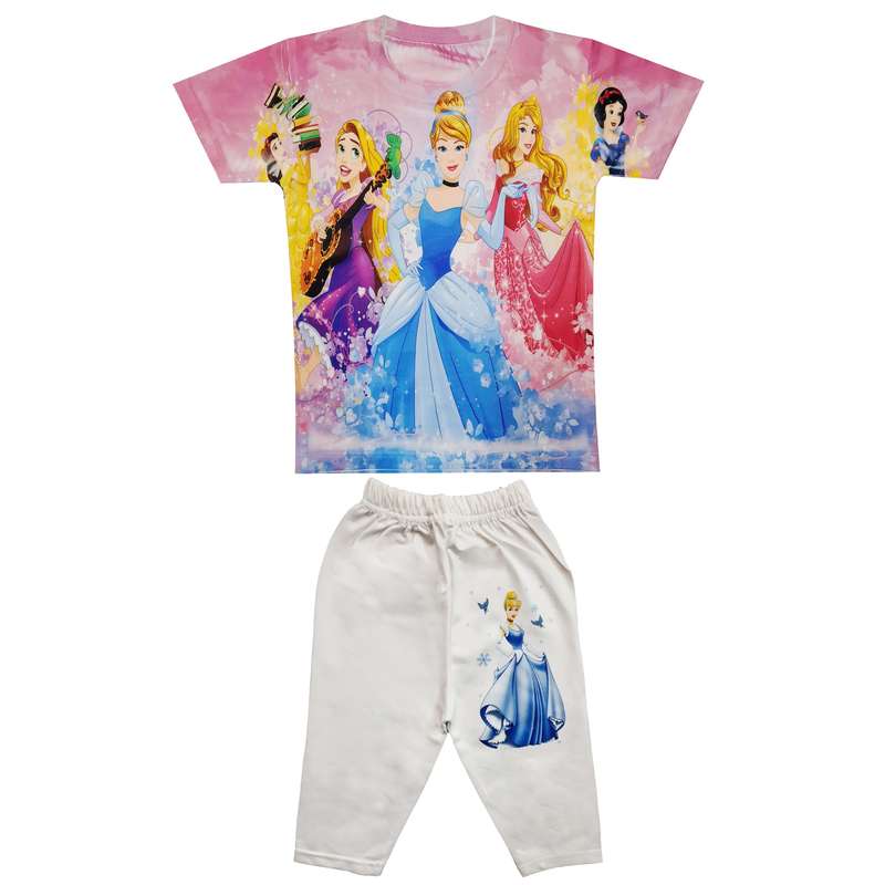 ست تی شرت آستین کوتاه و شلوارک دخترانه مدل سیندرلا کد XS110