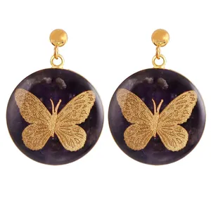 گوشواره ورق طلا گالری الون طرح پروانه کد 198028