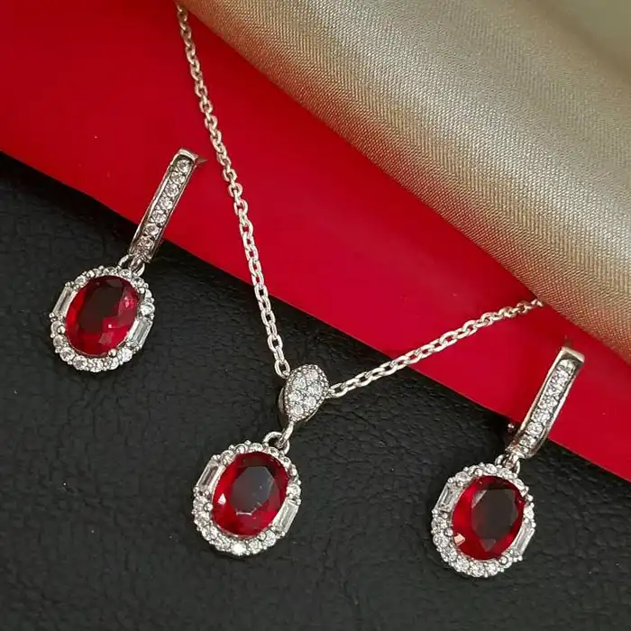 نیم ست نقره زنانه مدل جواهری نگین دار کد NS9031