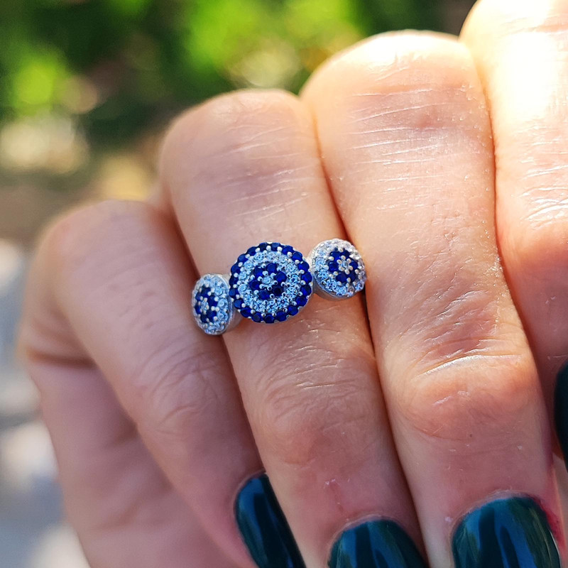 انگشتر نقره زنانه مدل چشم نظر سه چشمی کد RS2046