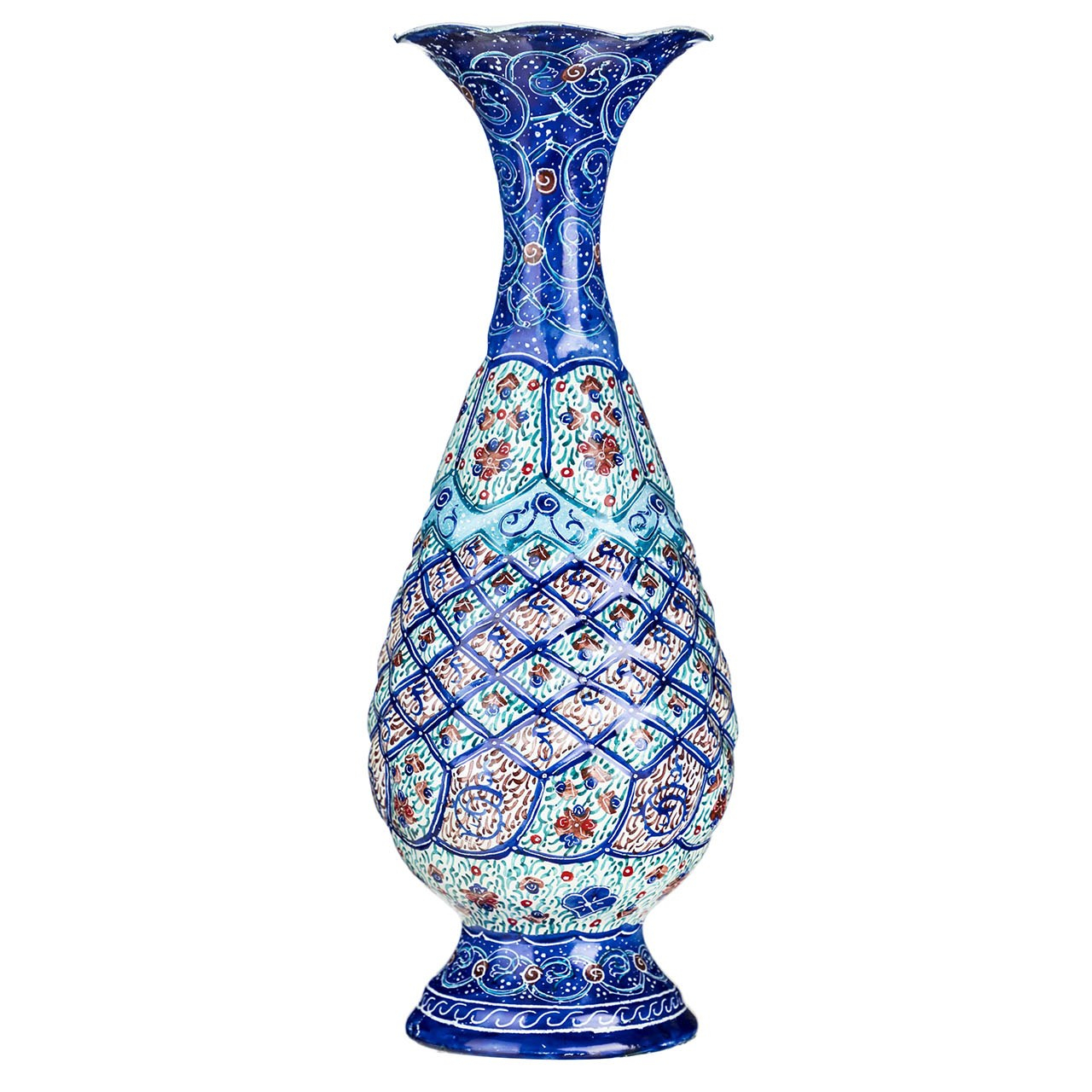 گلدان مسی میناکاری شده اثر اسماعیلی  ارتفاع 20 سانتی متر