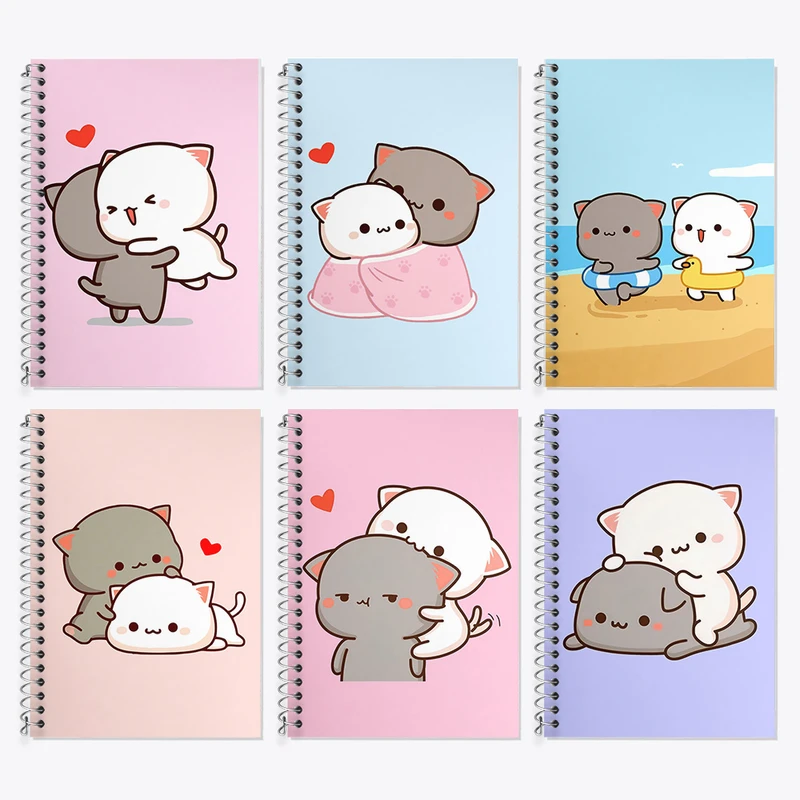 دفتر زبان 50 برگ خندالو مدل دو خط طرح گربه بامزه کد 474 مجموعه 6 عددی