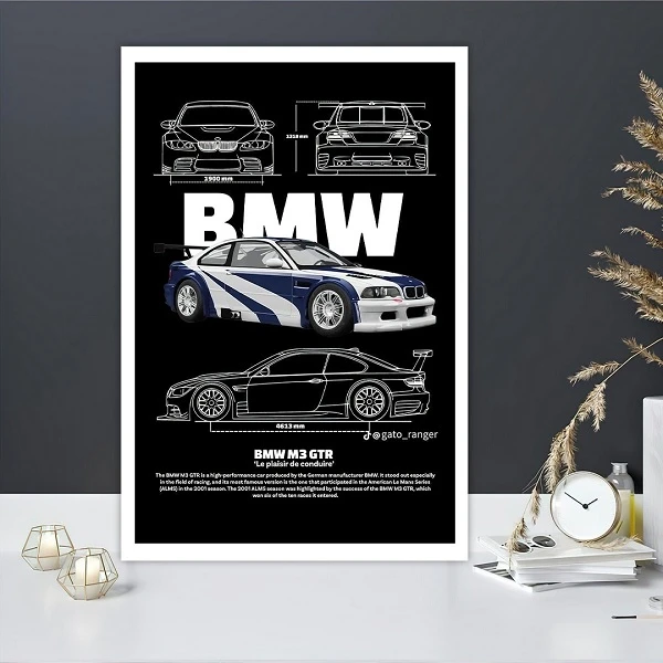 تابلو بکلیت طرح ماشین BMW M3 GTR مدل W-S10697 فریم سفید