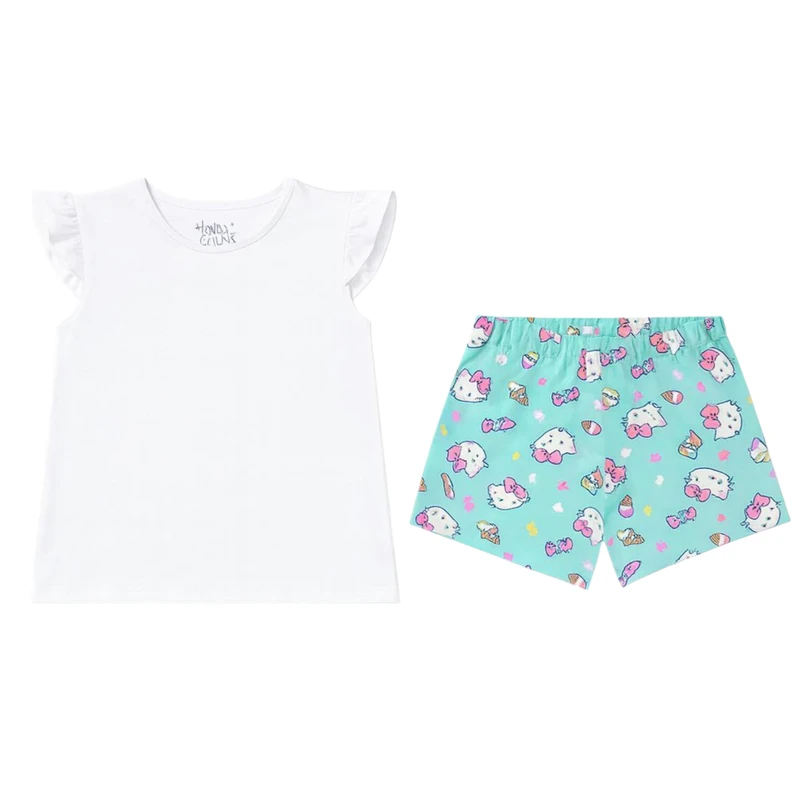 ست تی‌شرت آستین کوتاه و شلوارک راحتی دخترانه سی اند ای مدل CT777