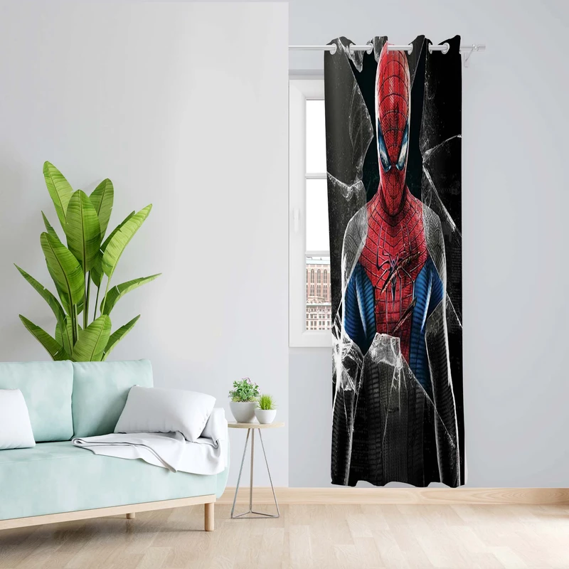پرده طرح مرد عنکبوتی مدل مخمل پانچی کد 1496 z سایز 140x200 سانتی متر