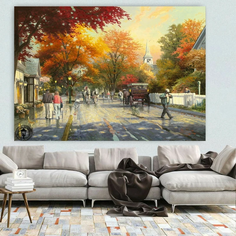 پوستر پارچه ای طرح مخمل نقاشی مدل خیابان پائیزی کد BK24280