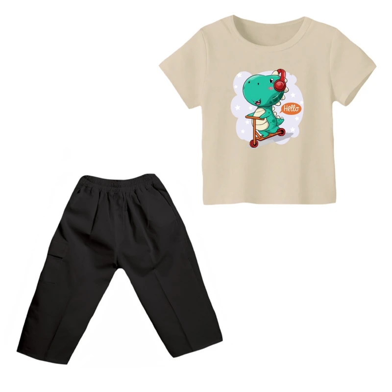 ست تی شرت و شلوارک پسرانه مدل دایناسور کد ۳
