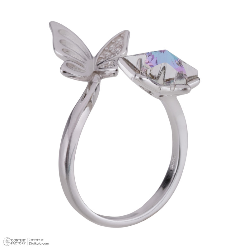 انگشتر نقره زنانه سواروسکی مدل پروانه و ستاره کد 84545