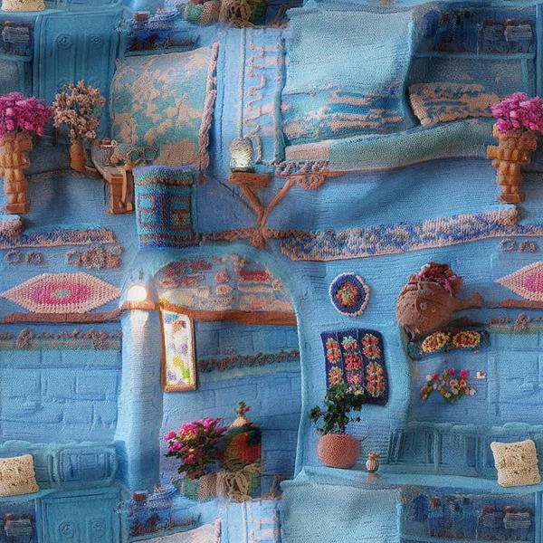 پارچه ملحفه عرض 1.5 متر پپارچه باما طرح سه بعدی خونه ایرانی کد 5015190 رنگ آبی