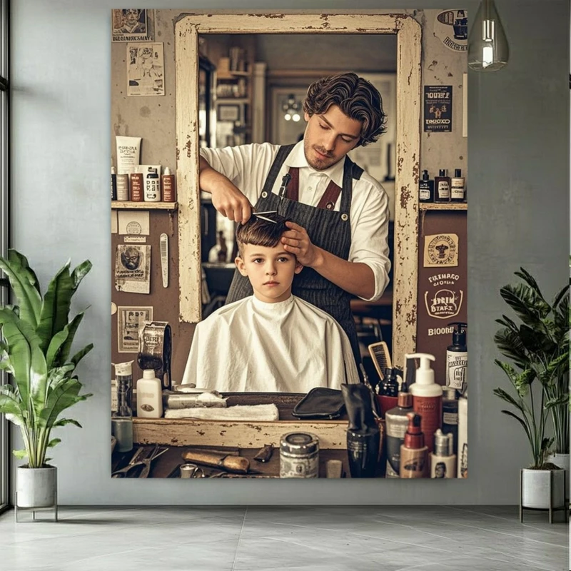 پوستر پارچه ای طرح مخمل ارایشگاه مردانه مدل پیرایش کودکان کد M396