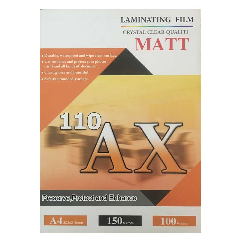 طلق پرس آ ایکس 110 مات مدل 150 میکرون سایز A4 بسته 100 عددی طلق پرس آ ایکس 110 مات مدل 150 میکرون سایز A4 بسته 100 عددی