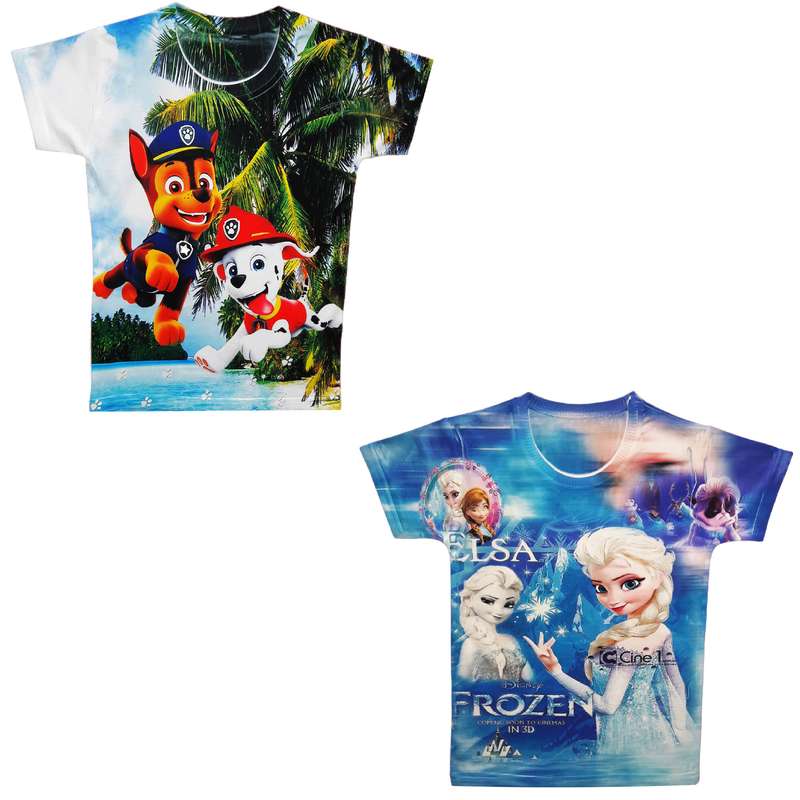 تی شرت دخترانه طرح سگ های نگهبان و السا و آنا کد H02 مجموعه 2 عددی