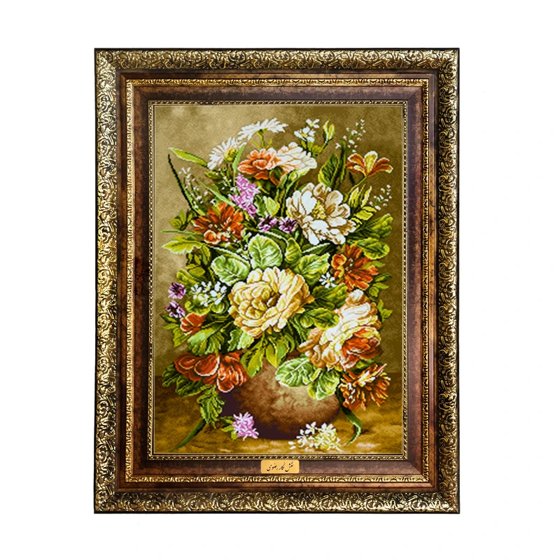 تابلو فرش ماشینی نقش نگار رضوی طرح گل کد 2316H