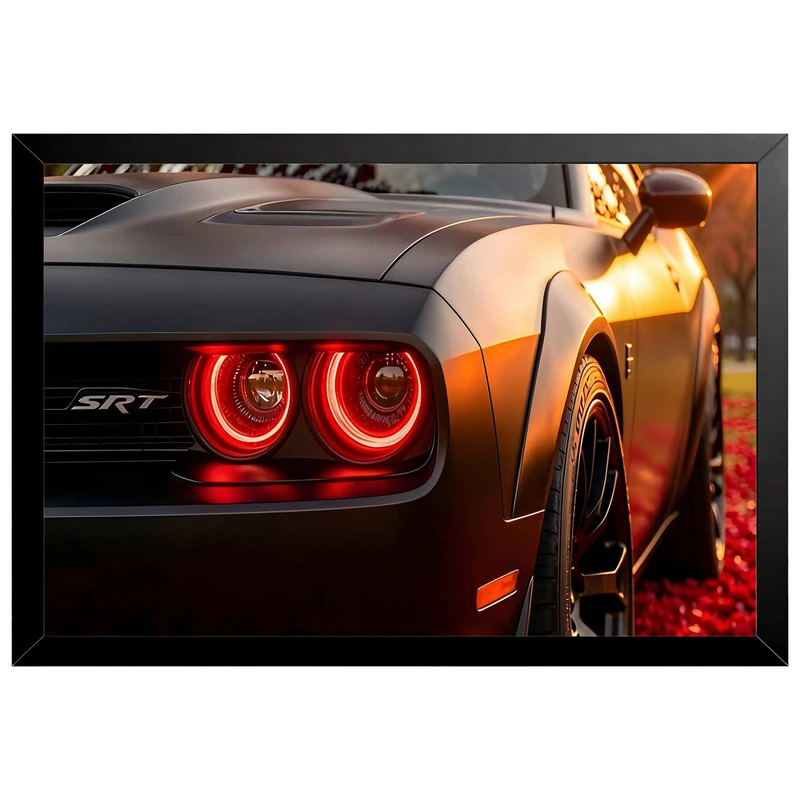 تابلو بکلیت طرح ماشین و خودرو Dodge Challenger SRT Hellcat مدل B-pe130204 فریم مشکی