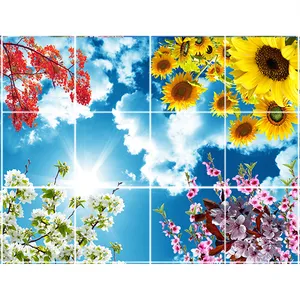 تایل سقفی آسمان مجازی طرح گلها کد ST 2341-12 سایز 60x60 سانتی متر مجموعه 12 عددی 