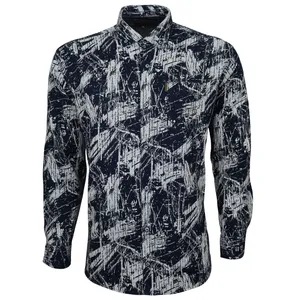 پیراهن آستین بلند یقه برگردان مردانه مدل نخی لینا تک جیب 2