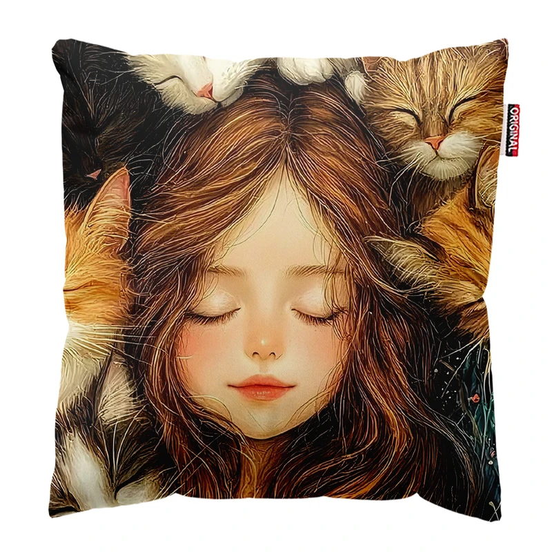 کوسن پاد آفرین مدل دخترانه طرح گربه کیوت فانتزی کد PK301975 سایز 30*30 سانتی متر