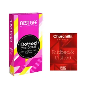 کاندوم بست لایف مدل Dotted بسته 12 عددی به همراه کاندوم چرچیلز مدل Hot Gel بسته 3 عددی