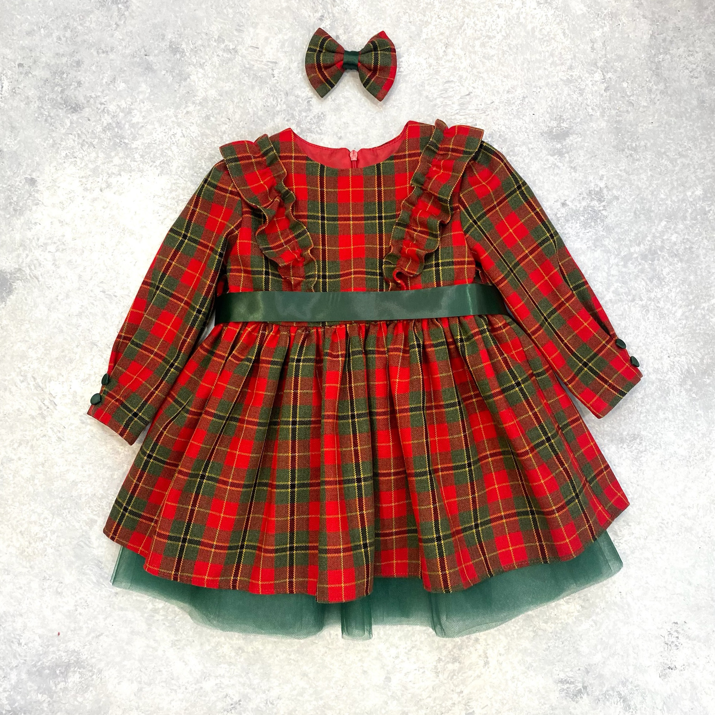 ست پیراهن و گیره مو دخترانه ژاکید مدل کریسمس نارینه