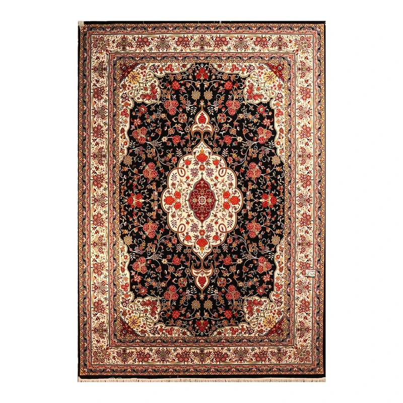 فرش ماشینی 700 شانه زمینه سرمه‌ای حاشیه سرمه ای مدل شاهکار نوین کد 2590-083