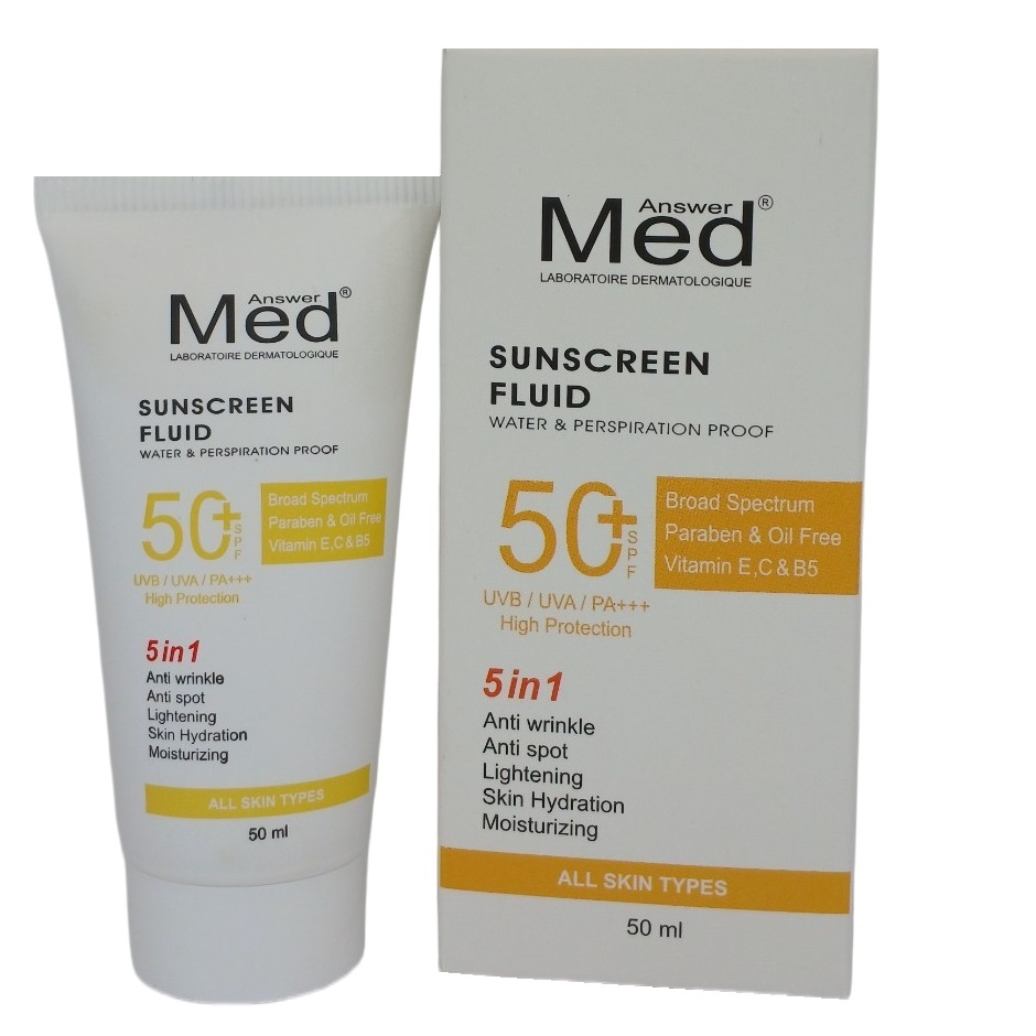 کرم ضد آفتاب و ضد چروک و لک بدون رنگ مدانسر SPF50 مدل 5 در1 محافظ UVA ،UVB و PA+++ مناسب برای انواع پوست حجم 50 میلی لیتر