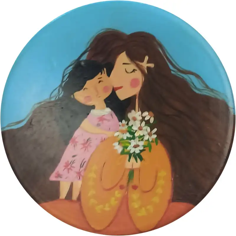 بشقاب دیوارکوب سفالی طرح مادر دختر کد 2