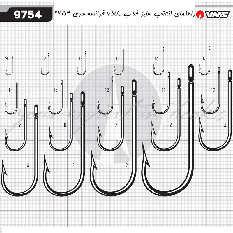 قلاب ماهیگیری وی ام سی کد 9754 سایز TI 20 بسته 10 عددی
