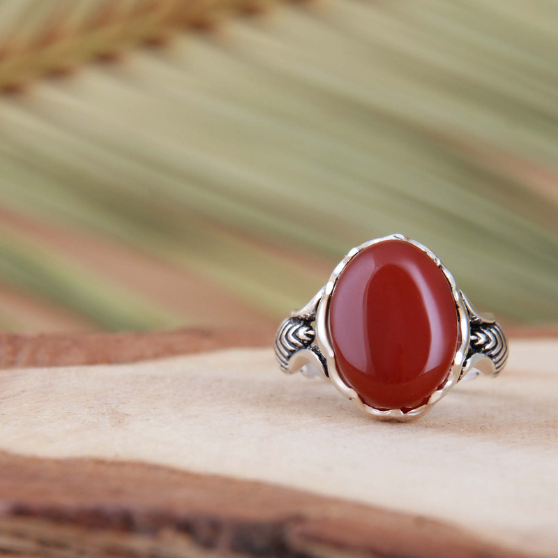 انگشتر نقره مردانه بازرگانی میلادی مدل رکاب سیلندری عقیق کد AM_4319