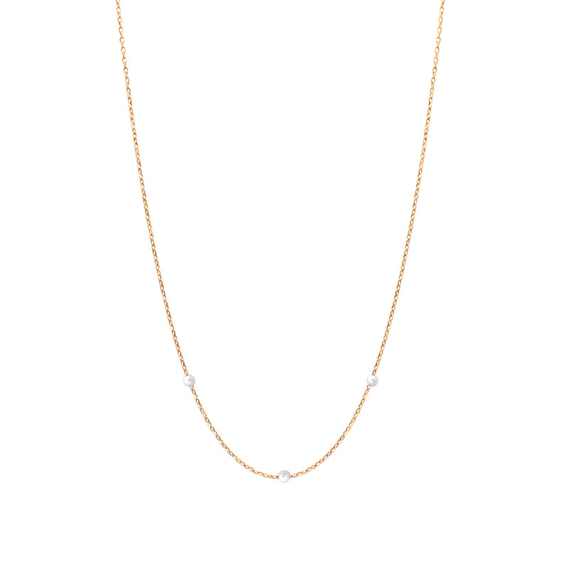 گردنبند طلا 18 عیار زنانه الی گالری مدل سه مروارید ظریف