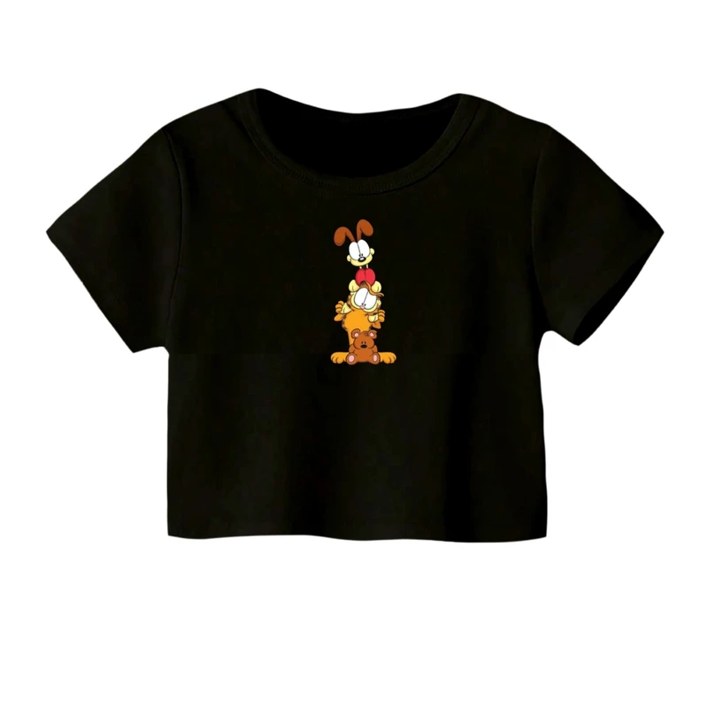 کراپ‌ تی‌شرت آستین کوتاه زنانه مدل گارفیلد کد 01