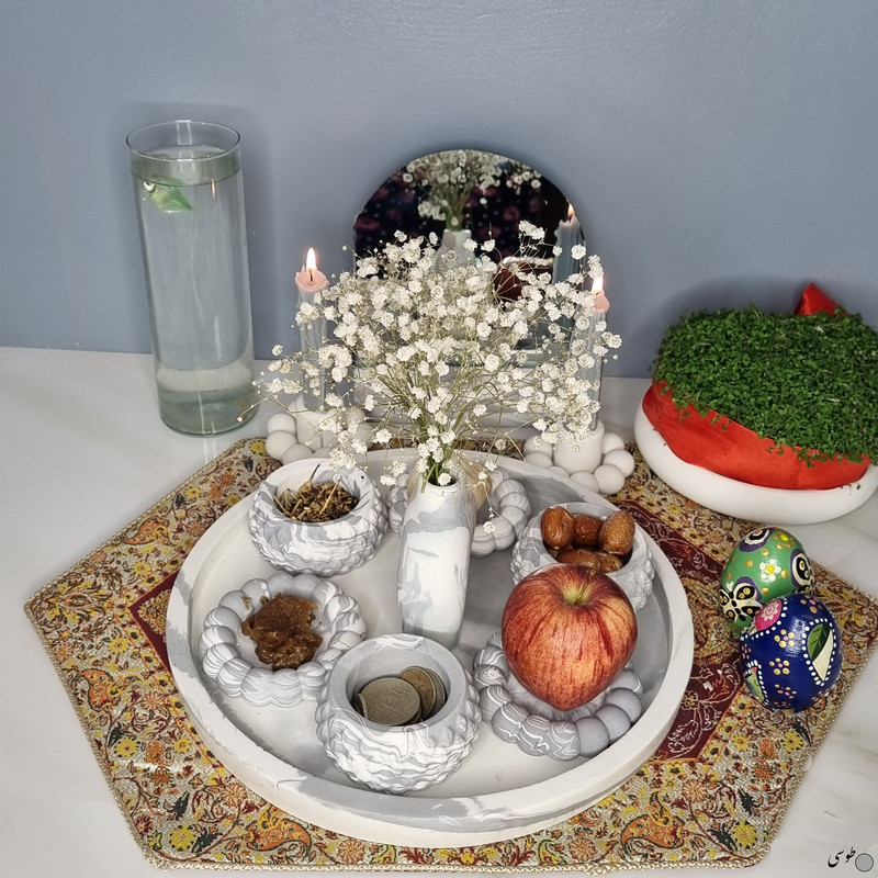 مجموعه ظروف هفت سین 8 پارچه طرح سنگ مدل هلنا
