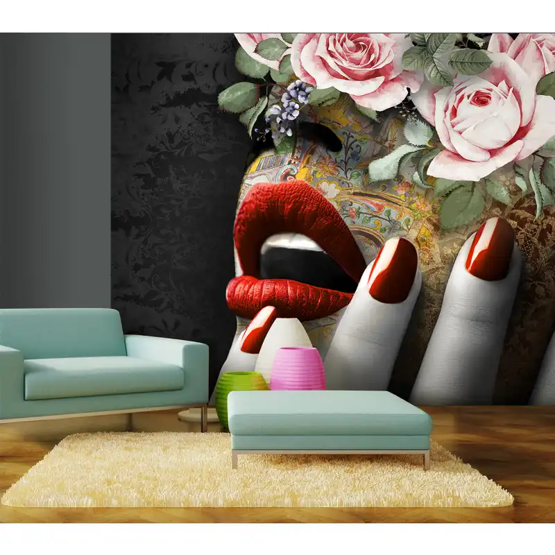 پوستر دیواری طرح صورت و گل و کاشی کد pb131