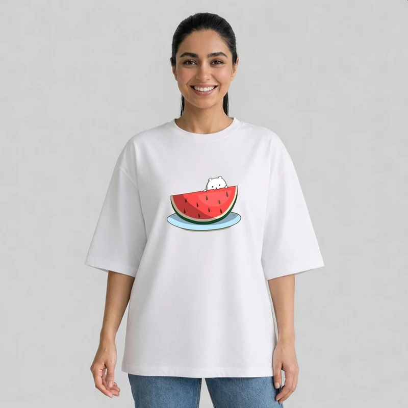 تی شرت آستین سه ربع زنانه مدل باکسی طرح هندوانه یلدایی کد p6