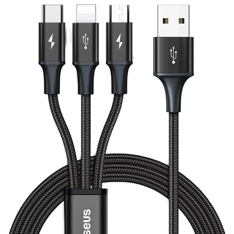 کابل تبدیل USB به لایتنینگ-MicroUSB-USB-C باسئوس مدل CAJS000001 طول 1.2 متر