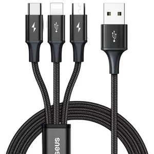 کابل تبدیل USB به لایتنینگ / MicroUSB / USB-C باسئوس مدل Rapid 3 In 1 طول 1.2 متر
