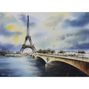 نقاشی آبرنگ طرح برج ایفل کد 013
